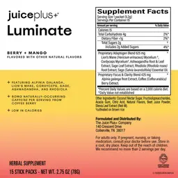Label for Luminate Berry + Mango Flavored