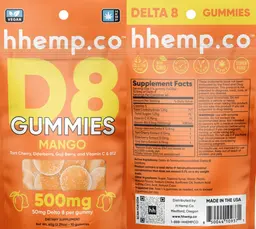 Label for D8 Gummies Mango 500 mg