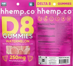 Label for D8 Gummies Watermelon 250 mg