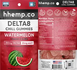 Label for Delta8 Chill Gummies Watermelon 25 mg