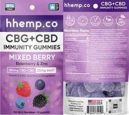 Label for CBG + CBD Immunity Gummies Mixed Berry 25 mg