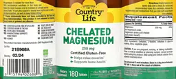 Label for Chelated Magnesium 250 mg