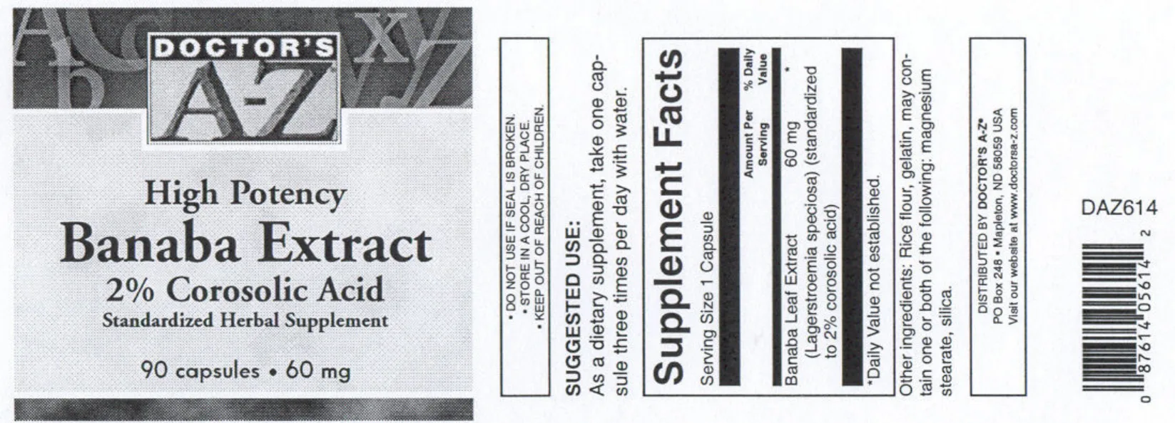 Label for Banaba Extract 60 mg