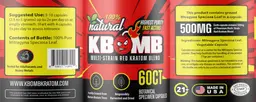 Label for KBomb Multi-Strain Red Kratom Blend
