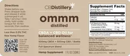 Label for CBDA 500 mg + CBD 500 mg Oil Full Spectrum Blend Raw Hemp Flavor