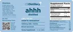 Label for CBD Oil 1000 mg Broad Spectrum Natural Hemp Flavor