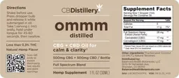 Label for CBG 500 mg + CBD 500 mg Oil Full Spectrum Blend Natural Hemp Flavor