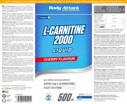 Label for L-Carnitine 2000 Liquid Cherry Flavour