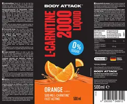 Label for L-Carnitine 2000 Liquid Orange Flavour 0% Sugar