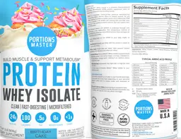 Label for Protein Whey Isolate Birthday Cake
