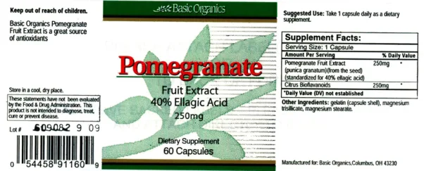 Label for Pomegranate Fruit Extract 250 mg