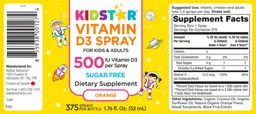 Label for Vitamin D3 Spray 500 IU Orange