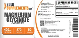 Label for Magnesium Glycinate 400 mg Capsules