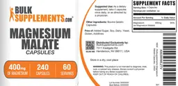 Label for Magnesium Malate Capsules 400 mg