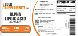 Label for Alpha Lipoic Acid 600 mg