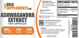 Label for Ashwagandha Extract 600 mg