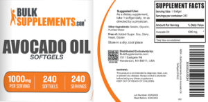 Label for Avocado Oil Softgels 1000 mg