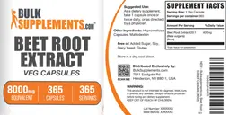 Label for Beet Root Extract 8000 mg