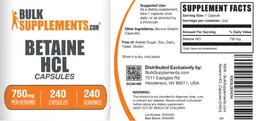 Label for Betaine HCl Capsules 750 mg