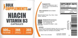 Label for Niacin Vitamin B3 Capsules 500 mg