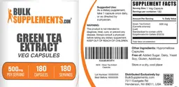 Label for Green Tea Extract 500 mg Veg Capsules
