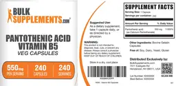 Label for Pantothenic Acid Vitamin B5 Veg Capsules 550 mg