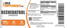 Label for Resveratrol 1000 mg Capsules