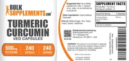Label for Turmeric Curcumin 500 mg Veg Capsules