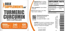 Label for Turmeric Curcumin Veg Capsules 1000 mg