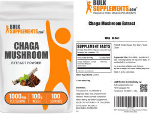 Label for Chaga Mushroom Extract Powder 1000 mg