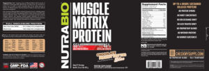 Label for Muscle Matrix Protein Chocolate Peanut Butter Bliss