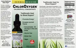 Label for ChlorOxygen Chlorophyll Concentrate Alcohol Free