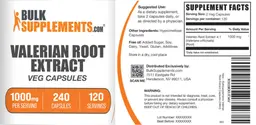 Label for Valerian Root Extract 1000 mg Veg Capsules