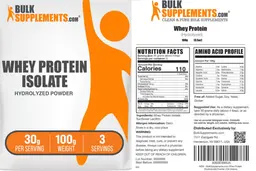 Label for Whey Protein Isolate 30 g