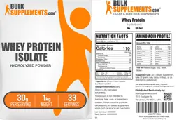 Label for Whey Protein Isolate Hydrolyzed Powder 30 mg