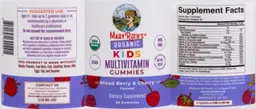 Label for Organic Kids Multivitamin Gummies Mixed Berry & Cherry Flavored