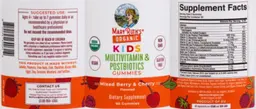 Label for Organic Kids Multivitamin & Postbiotics Gummies Mixed Berry & Cherry Flavored