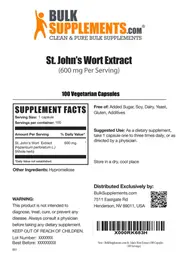 Label for St. John's Wort Extract 600 mg