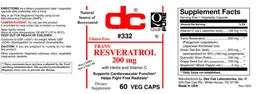 Label for Trans Resveratrol 200 mg
