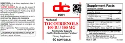 Label for Tocotrienols 100 IU / 100 mg
