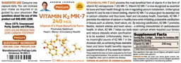 Label for Vitamin K2 MK-7 240 mcg