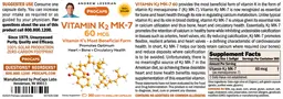 Label for Vitamin K2 MK-7 60 mcg