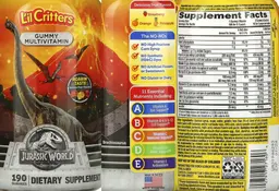 Label for Jurassic World Gummy Multivitamin