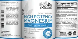 Label for High Potency Magnesium 500 mg