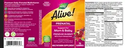 Label for Alive! Premium Prenatal Gummies Strawberry & Lemon Flavored