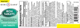 Label for Iron Tablets 65 mg
