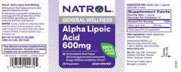 Label for Alpha Lipoic Acid 600 mg
