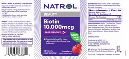 Label for Biotin 10,000 mcg Fast Dissolve Strawberry