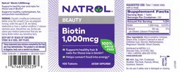 Label for Biotin 1,000 mcg