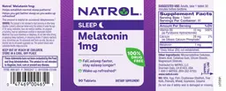Label for Melatonin 1 mg